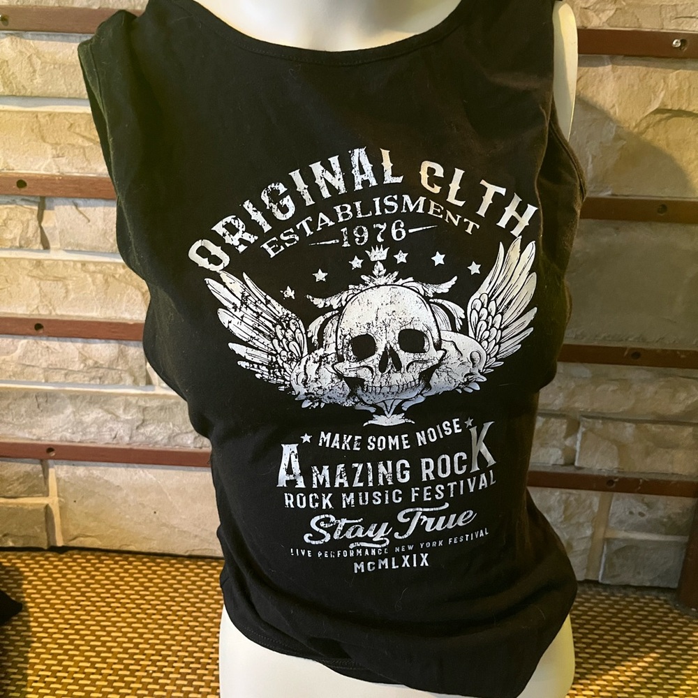 Fashion Nova Black Graphic Skull Winged Tank Top